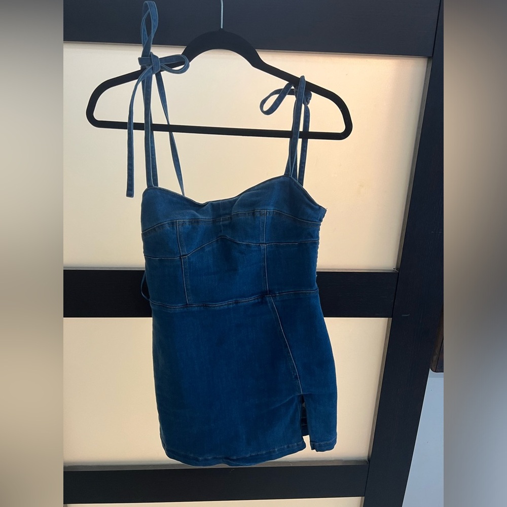 Blue Denim Dress with Tie Straps